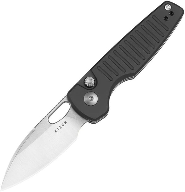 Kizer Cutlery Parakeet Button Lock Black Aluminum Satin Nitro V