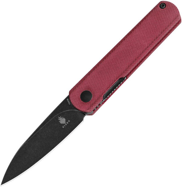 Kizer Cutlery Feist Linerlock Red Canvas Micarta Black Stonewash 154CM