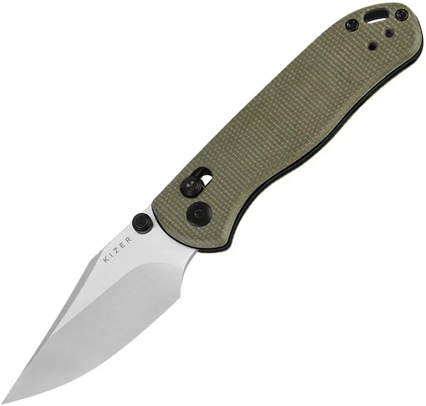 Kizer Cutlery Drop Bear 2 Clutch Lock Green Canvas Micarta Satin Nitro V