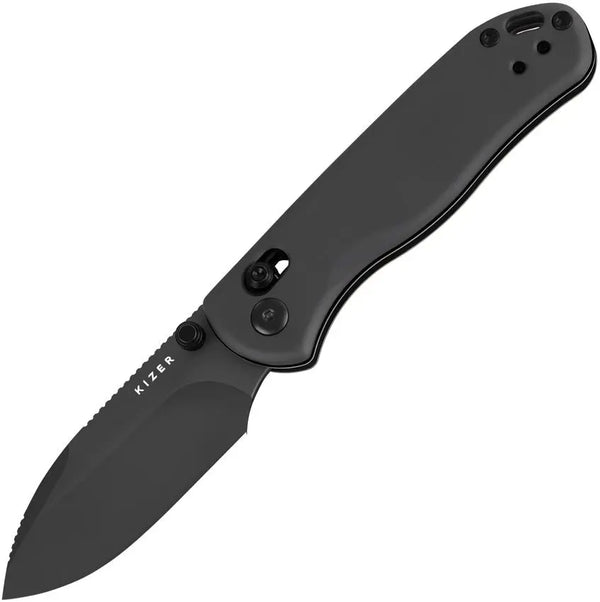 Kizer Cutlery Drop Bear 2 Button Lock Blackout Aluminum DLC Coated Nitro V
