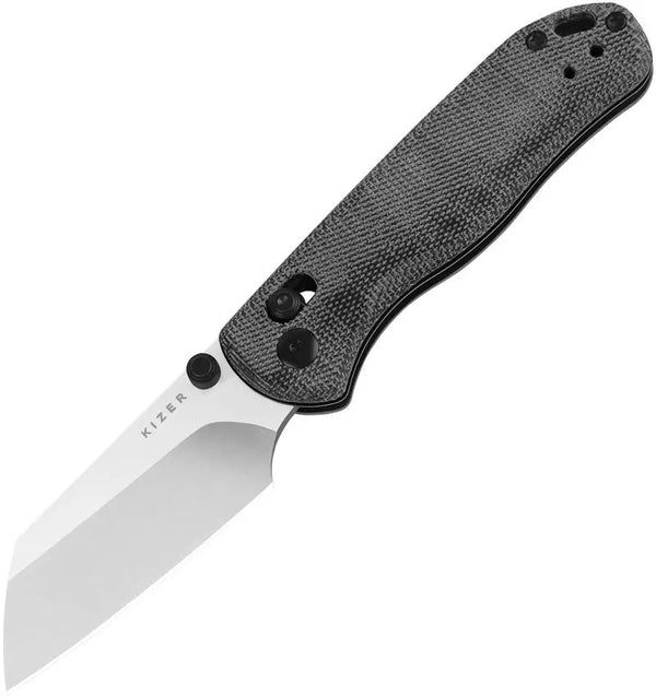 Kizer Cutlery Drop Bear 2 Clutch Lock Black Canvas Micarta Satin Sheepsfoot Nitro V