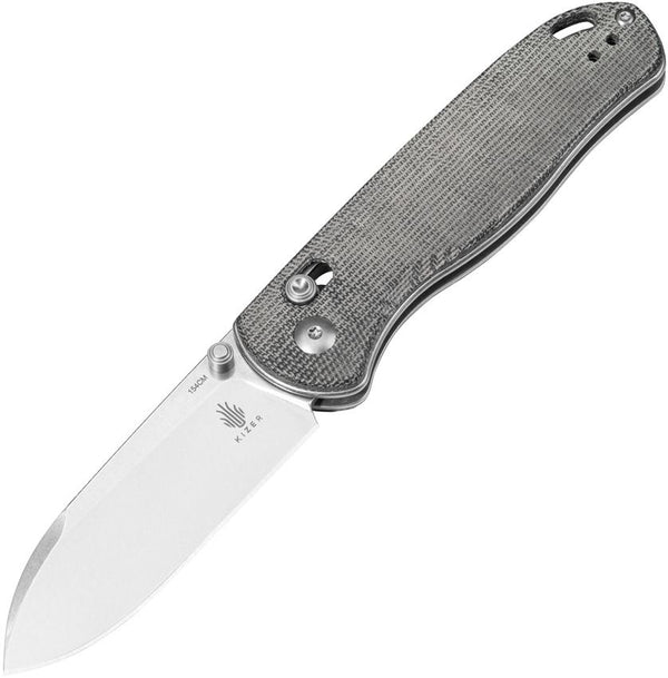 Kizer Cutlery Drop Bear Axis Lock Gray Micarta Stonewash 154CM