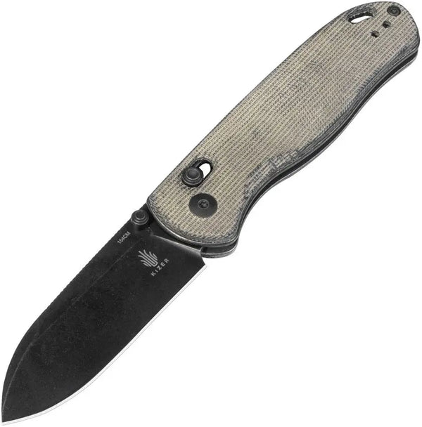 Kizer Cutlery Drop Bear Axis Lock Gray Micarta Black Stonewash 154CM