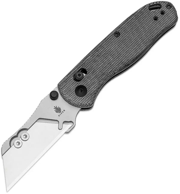 Kizer Cutlery Drop Bear Utility Clutch Lock Black Canvas Micarta
