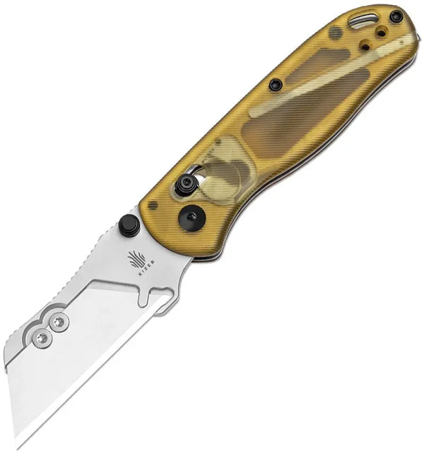 Kizer Cutlery Drop Bear Utility Clutch Lock Amber PEI