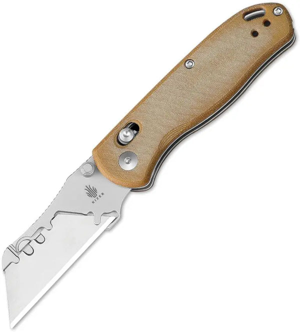 Kizer Cutlery Drop Bear Utility Clutch Lock Natural Canvas Micarta