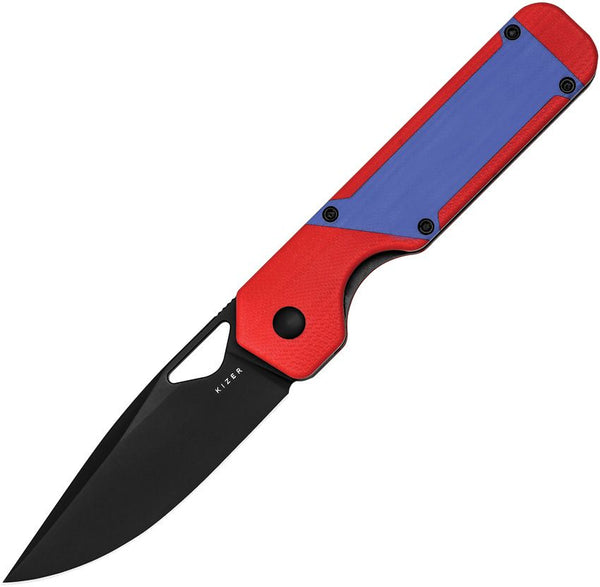 Kizer Cutlery Militaw Framelock Red/Blue G10 Black Stonewash Nitro V