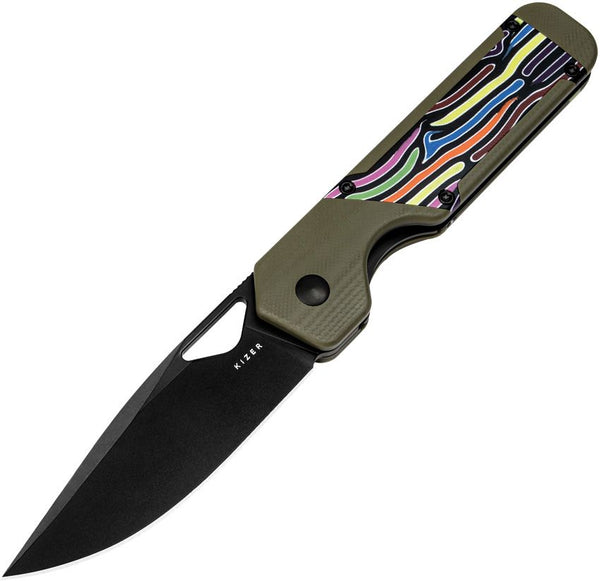 Kizer Cutlery Mini Militaw Green G10 w Party Streamers Black Nitro V