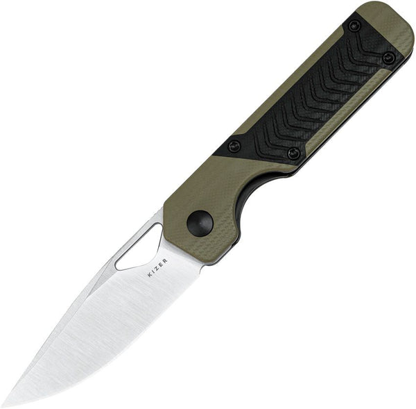 Kizer Cutlery Mini Militaw Framelock Green w Black G10 Inlay Satin Nitro V
