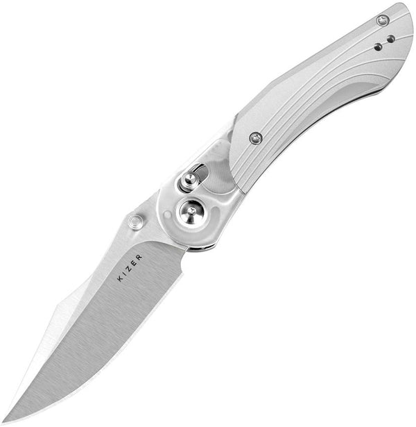 Kizer Cutlery Mini Mystic Clutch Lock Gray Aluminum w Clear Acrylic Satin Nitro V