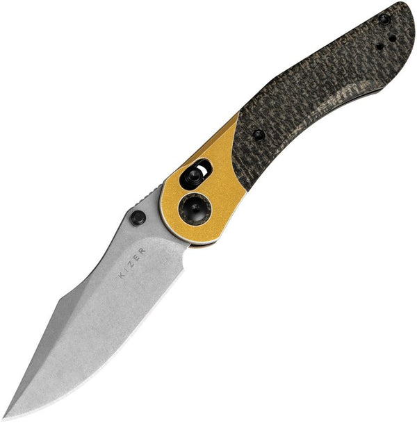 Kizer Cutlery Mini Mystic Clutch Lock Black Burlap Micarta Stonewash Nitro V