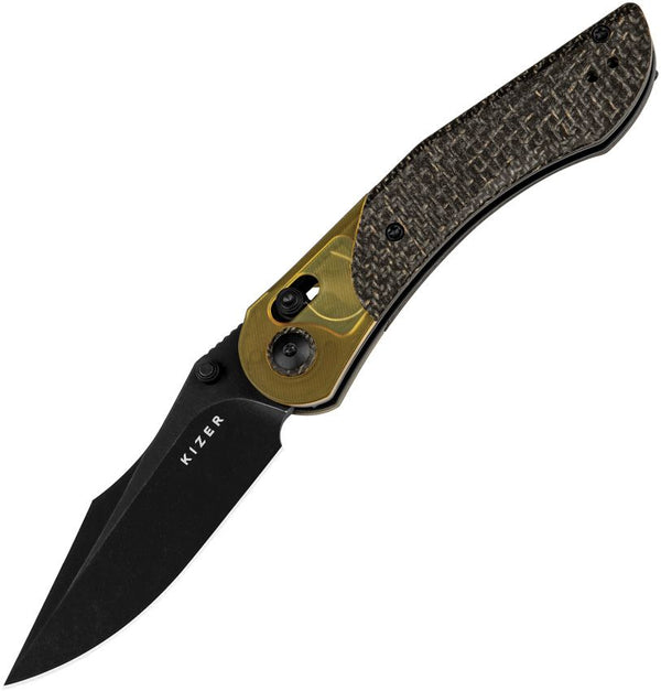 Kizer Cutlery Mini Mystic Clutch Lock Burlap Micarta Black Stonewash Nitro V