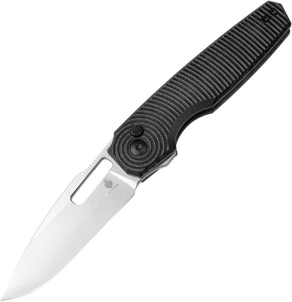 Kizer Cutlery Dogfish Button Lock Black Canvas Micarta Satin Nitro V