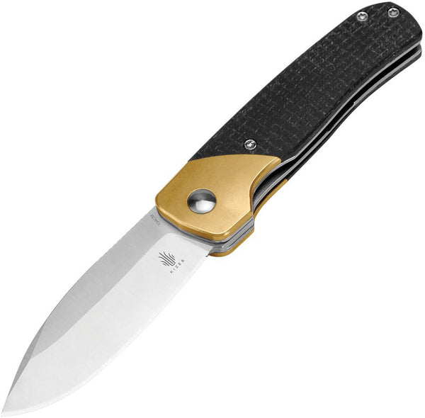 Kizer Cutlery Gavel Linerlock Black Cavas Micarta w Brass Bolsters Satin 154CM