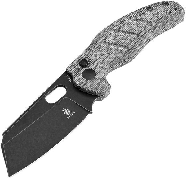 Kizer Cutlery C01C Sheepdog Button Lock Blackout Canvas Micarta Stonewash Sheepsfoot 154CM