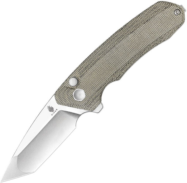 Kizer Cutlery Mad Tanto Button Lock Green Micarta Stonewash Tanto 154CM