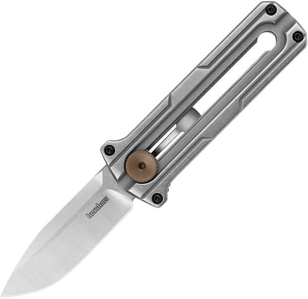 Kershaw Cybernet Sliding Button Lock Stonewashed Handle Spear Point Satin D2