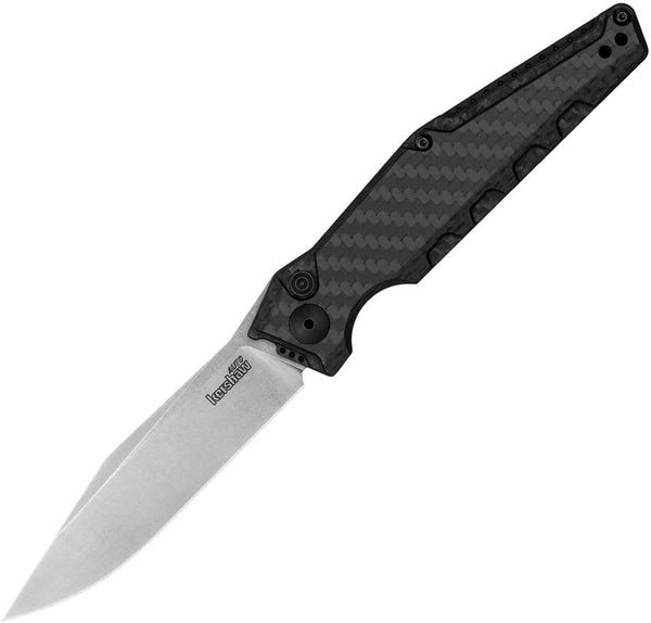 Kershaw Auto Launch 7 Button Lock Carbon Fiber w Black Anodized Back Stonewashed Clip Point CPM MagnaCut