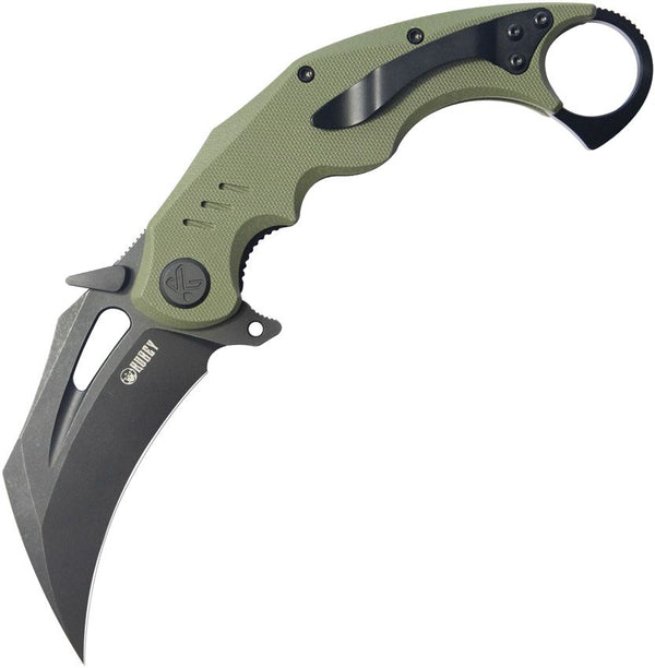 Kubey Wrath Karambit Linerlock OD Green G10 Black Stonewash 14C28N Sandvik