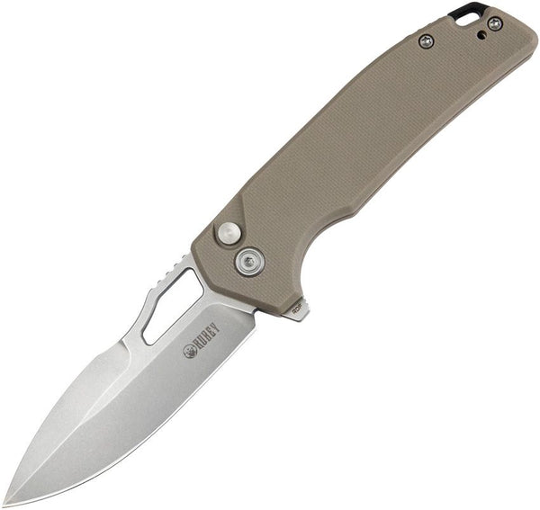 Kubey RDF Button Lock Tan G10 Bead Blast AUS-10A