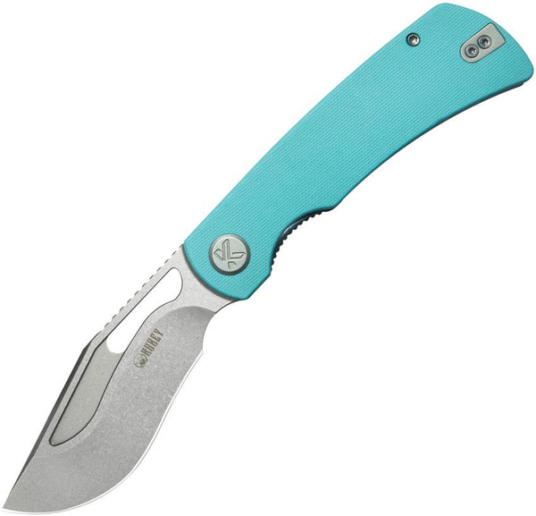 Kubey Gurkha Linerlock Tiffany Blue G10 Stonewash Kukri 14C28N Sandvik