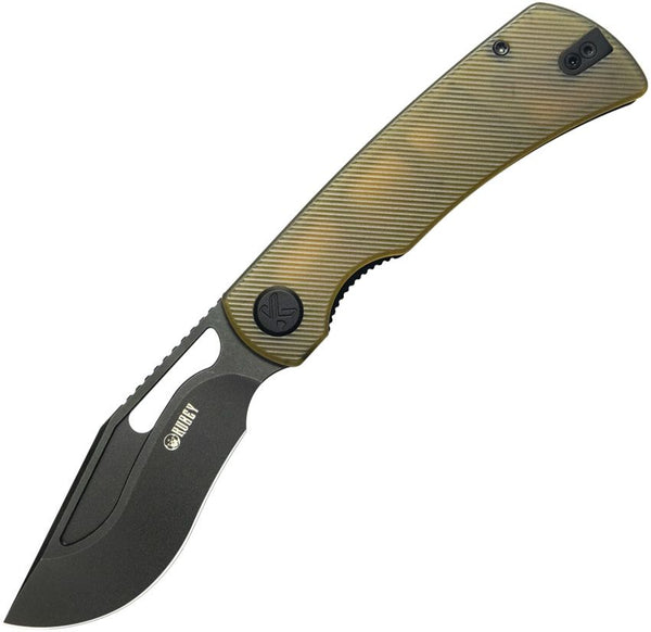 Kubey Gurkha Linerlock Ultem Black Stonewash Kukri 14C28N Sandvik