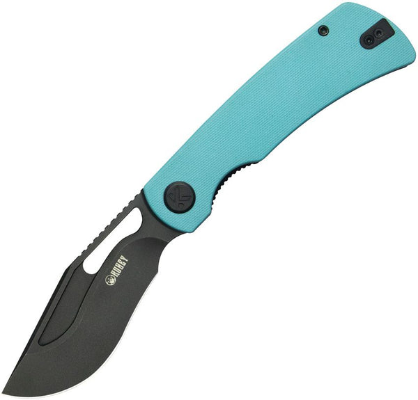 Kubey Gurkha Linerlock Tiffany Blue G10 Black Stonewash Kukri 14C28N Sandvik