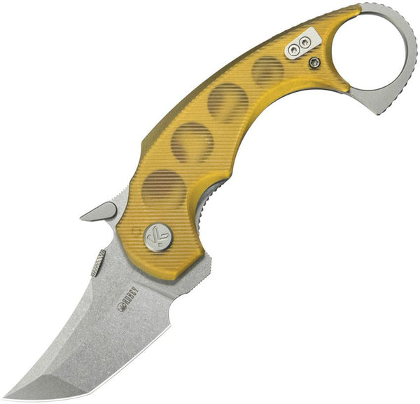 Kubey Jaw Karambit Linerlock Ultem Stonewash Tanto 14C28N Sandvik