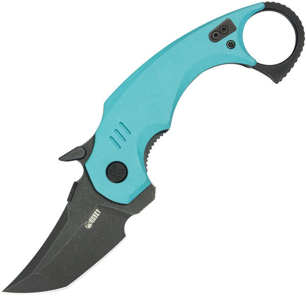 Kubey Jaw Karambit Linerlock Tiffany Blue G10 Black Stonewash 14C28N Sandvik