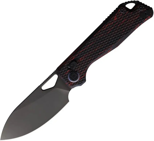 Kunwu Knives Pulsar XL Black & Red Textured G10 DLC Coated Elmax