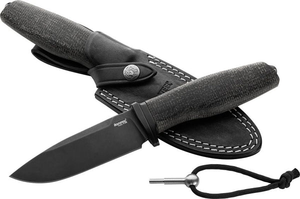 LionSTEEL ACHA Fixed Blade Blackout Burlap Micarta PVD Coated Bohler M390