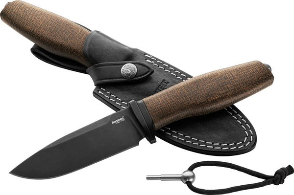 LionSTEEL ACHA Fixed Blade Green Burlap Micarta Black PVD Coated Bohler M390