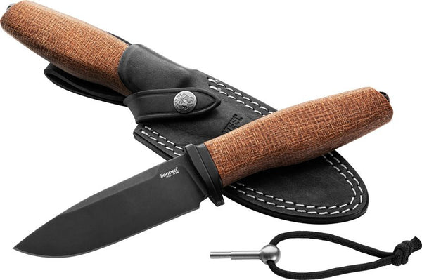 LionSTEEL ACHA Fixed Blade Natural Burlap Micarta Black PVD Coated Bohler M390
