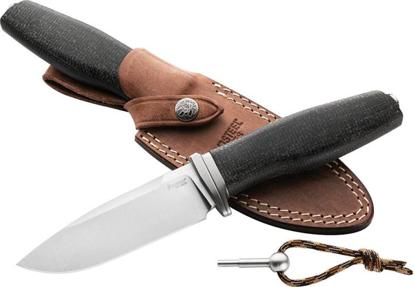 LionSTEEL ACHA Fixed Blade Black Burlap Micarta Satin Bohler M390
