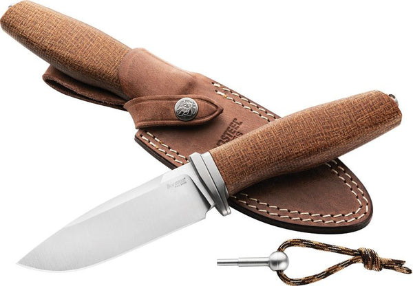 LionSTEEL ACHA Fixed Blade Natural Burlap Micarta Satin Bohler M390