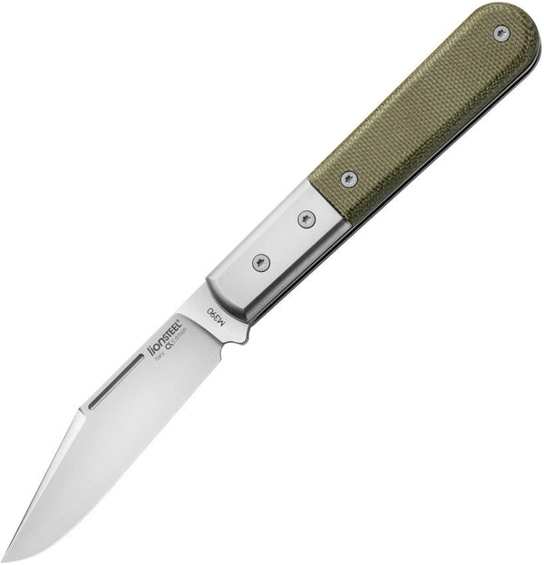 LionSTEEL Barlow Shuffler Green Micarta Satin Clip Point Bohler M390