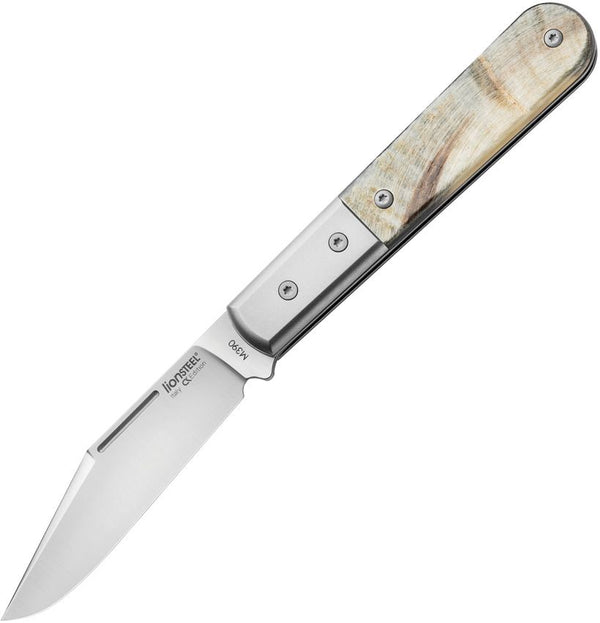 LionSTEEL Barlow Shuffler Ram's Horn Satin Clip Point Bohler M390