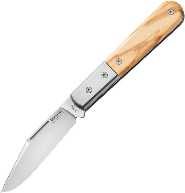 LionSTEEL Barlow Shuffler Olive Wood Satin Clip Point Bohler M390