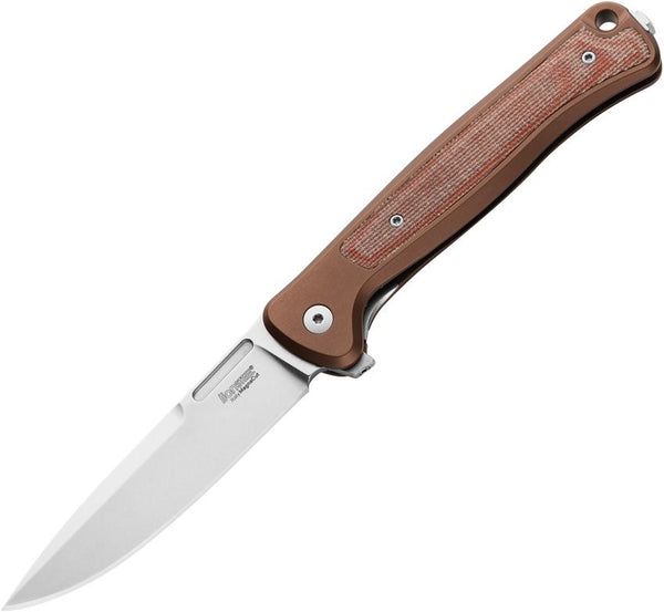 LionSTEEL Skinny Framelock Earth Brown Aluminum w Micarta Inlay Stonewash CPM MagnaCut