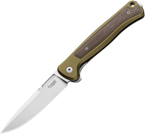 LionSTEEL Skinny Framelock Green Aluminum w Micarta Inlay Stonewash CPM MagnaCut