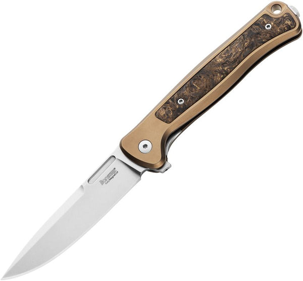 LionSTEEL Skinny Framelock Bronze Titanium w Dark Matter Carbon Fiber iInlay Stonewash CPM MagnaCut