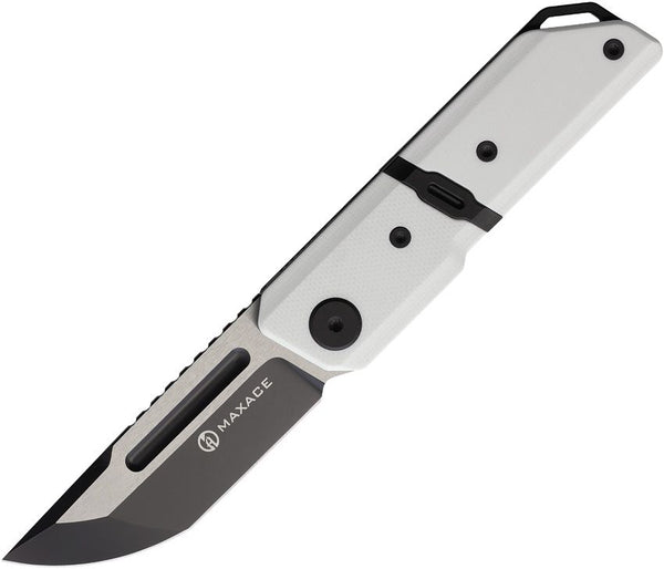 Maxace Capsule 2 Linerlock White G10 Two Tone Tanto 10Cr15CoMoV