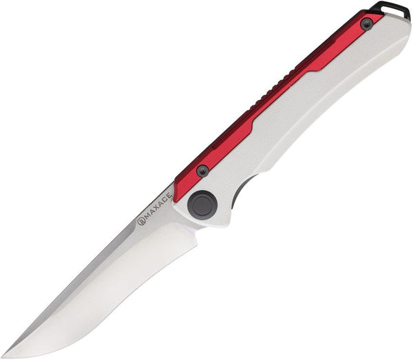 Maxace Kestrel Framelock White G10 w Red Aluminum Bead Bblast MagnaCut