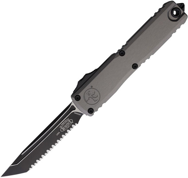 Microtech Auto Ultratech Gen III ZBP OTF Gray Aluminum Two Tone Full Serrated Tanto Bohler M390MK