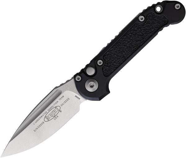 Microtech Auto LUDT Button Lock Gen III Black Aluminum w Traction Inlay Stonewash Bohler M390MK