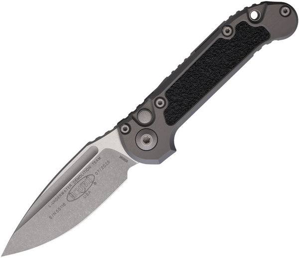 Microtech Auto LUDT Button Lock Gen III Gray Aluminum w Black Traction Inlay Apocalyptic Bohler M390MK