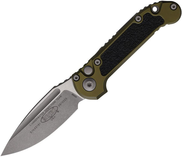 Microtech Auto LUDT Button Lock Gen III OD Green Aluminum w Black Traction Inlay Apocalyptic Bohler M390MK