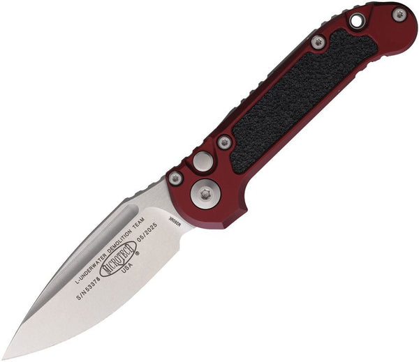 Microtech Auto LUDT Button Lock Gen III Merlot Aluminum w Black Traction Inlay Stonewash Bohler M390MK