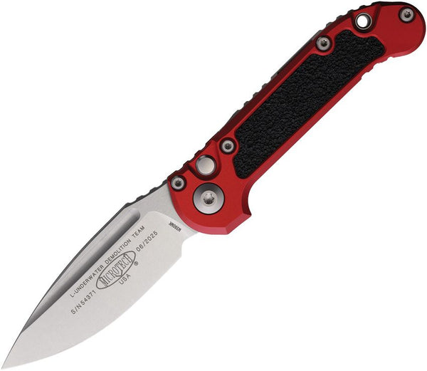 Microtech Auto LUDT Button Lock Gen III Red Aluminum w Black Traction Inlay Stonewash Bohler M390MK