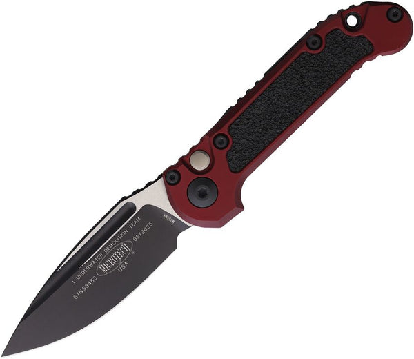 Microtech Auto LUDT Button Lock Gen III Merlot Aluminum w Black Traction Inlay Two Tone Bohler M390MK